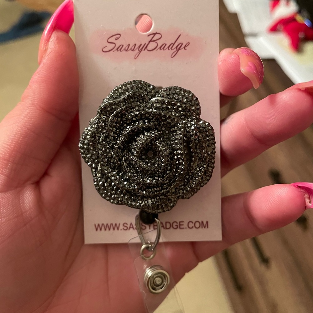Black rose badge holder